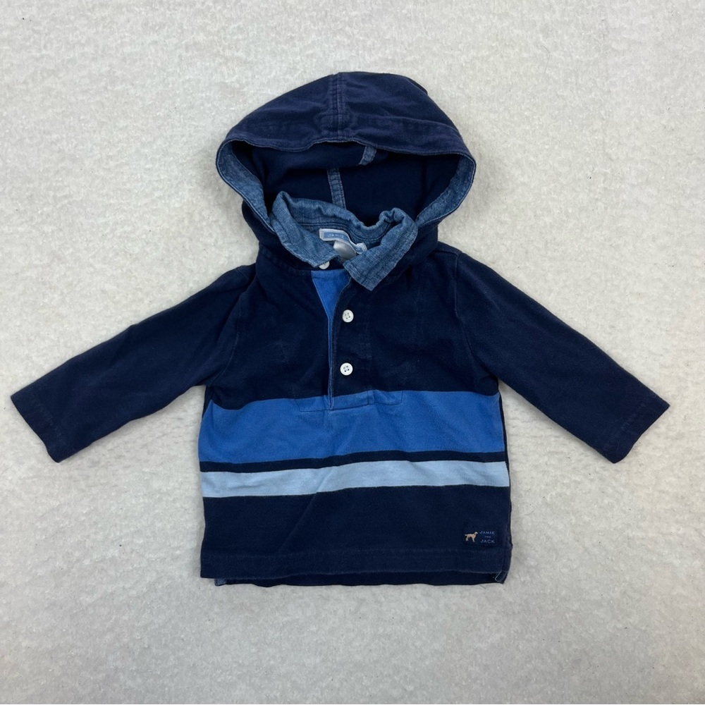 Janie and Jack Striped Hooded Henley Cotton Long Sleeve Tee Size 3-6M - Picture 3 of 6